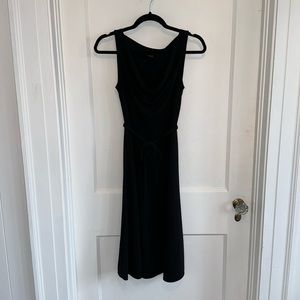 LBD with flared waist & draped neckline. String belt. 26" from waist. SZ 5/6